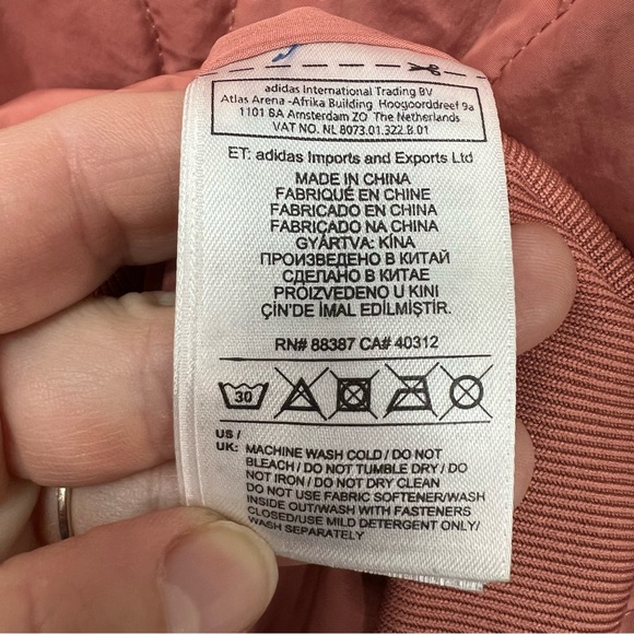 Adidas Mauve Quilted Bomber Jacket With Snap Buttons Size Medium - Picture 5 of 7